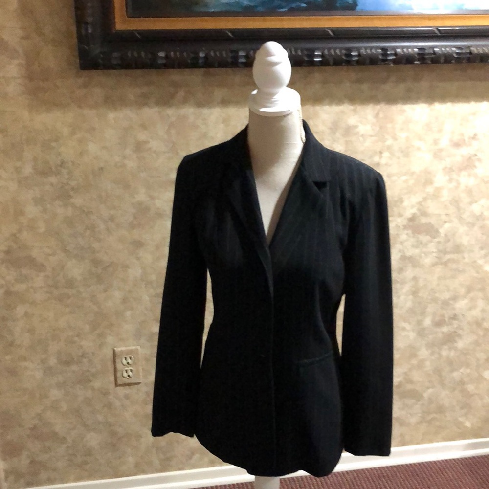 Montage Collection Pantsuit- Black/Grey Pinstripe